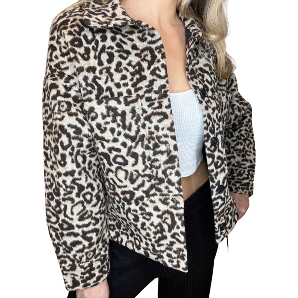NWT Zara Leopard Print Wool Blend Cropped Jacket Size S